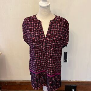 gru black pink black mixed media short sleeve blouse Size M New